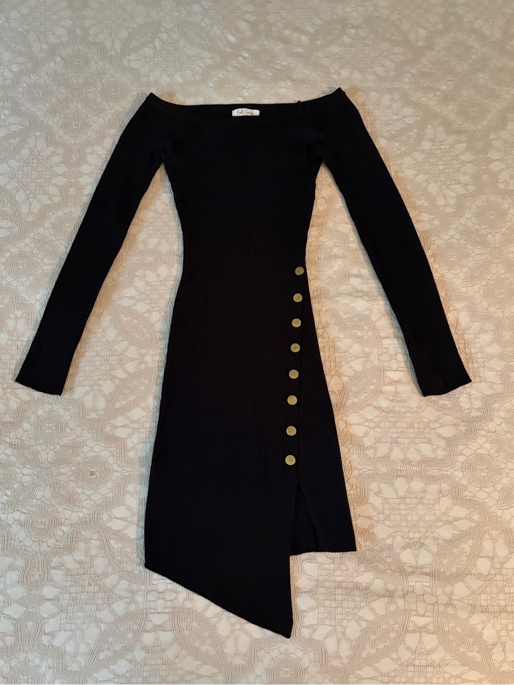 Full Circle Trends Black Off-the-Shoulder Ribbed Knit Asymmetrical Dress - Small